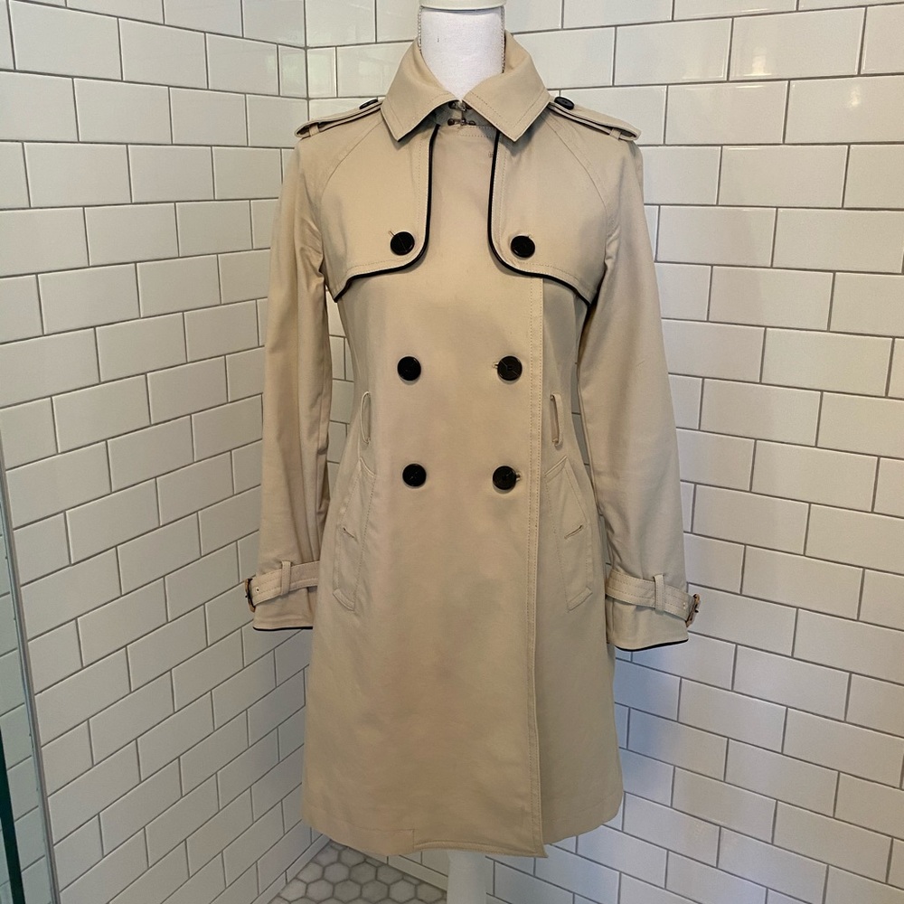Club Monaco Trench Coat Cream/Black Leather S